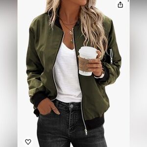 Zeagoo  Bomber Jacket Casual Coat army green Outerwear Windbreaker with Pockets